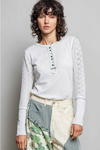 Load image into Gallery viewer, long sleeve white top with half button detail