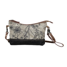 Load image into Gallery viewer, Handbag with floral pattern and brown strap on a white background
