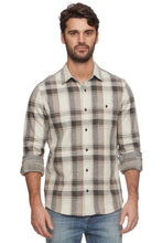 Load image into Gallery viewer, Men's cream, brown and charcoal flannel shirt