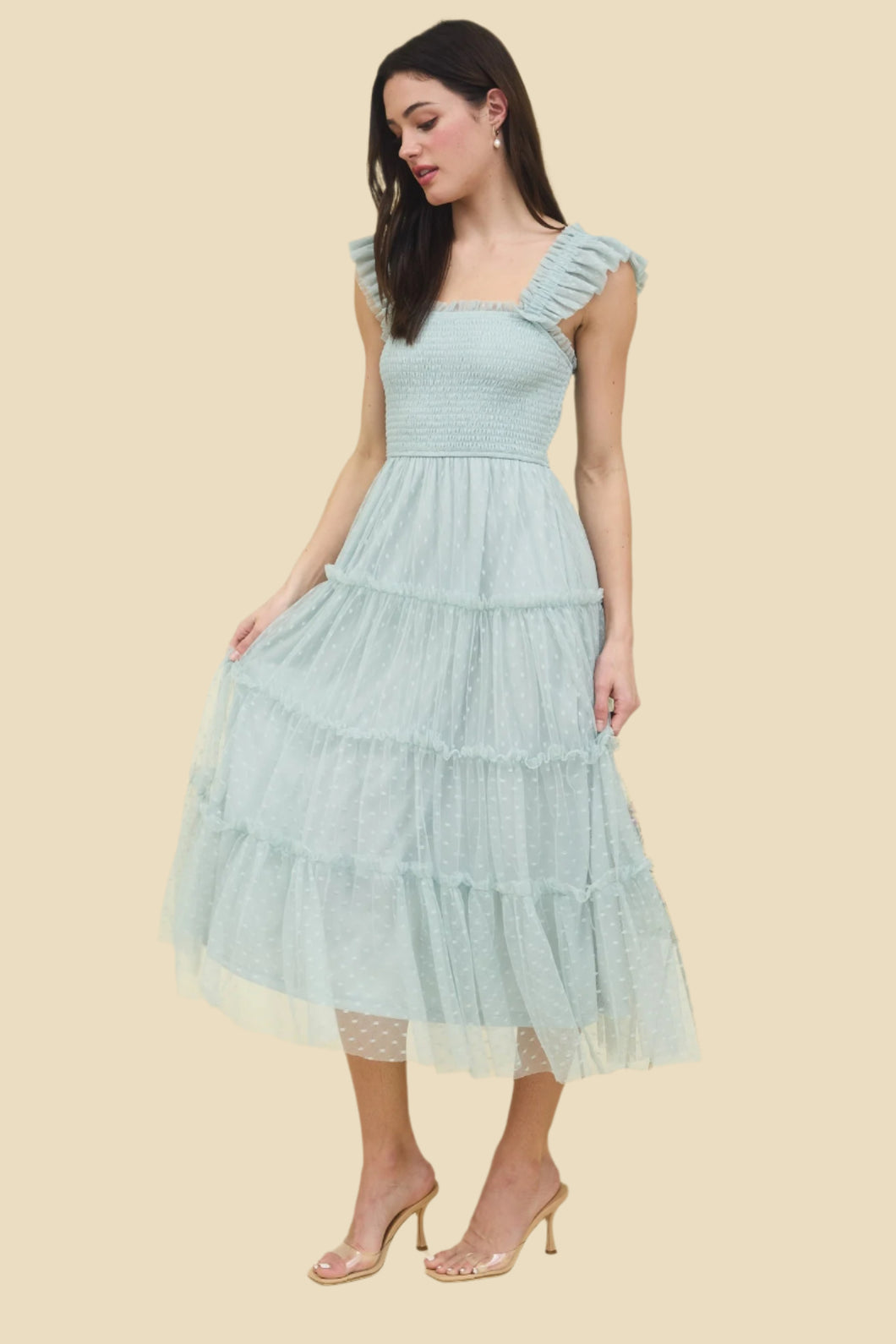 Polka Dot Smocked Midi Dress
