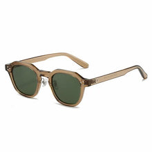 Load image into Gallery viewer, Brown sunglasses with green lenses on a white background
