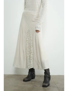 Dove white lace and satin midi skirt