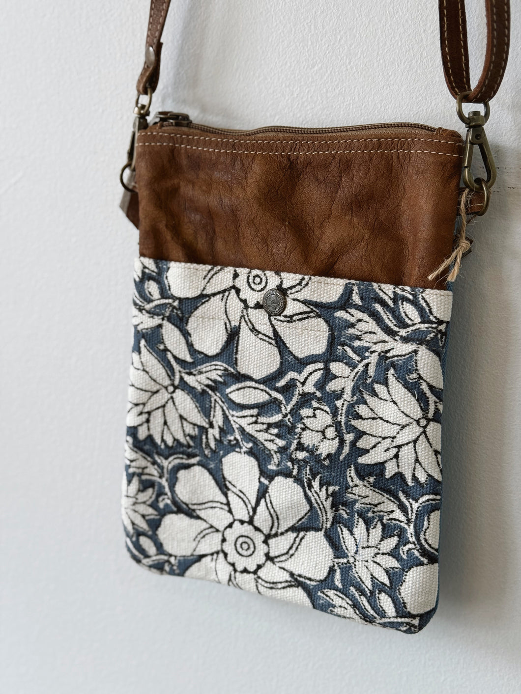 Blue Canvas and Flowers Shoulder Bag