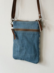 Blue Canvas and Flowers Shoulder Bag