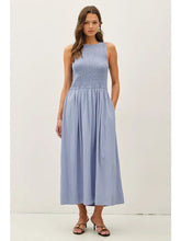 Load image into Gallery viewer, Woman wearing a light blue dress on a white background
