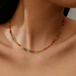 Multi-colored small beaded necklace