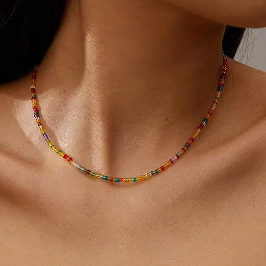 Multi-colored small beaded necklace