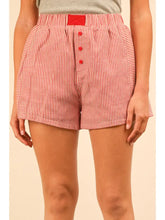Load image into Gallery viewer, red and white striped boxer shorts with lining.
