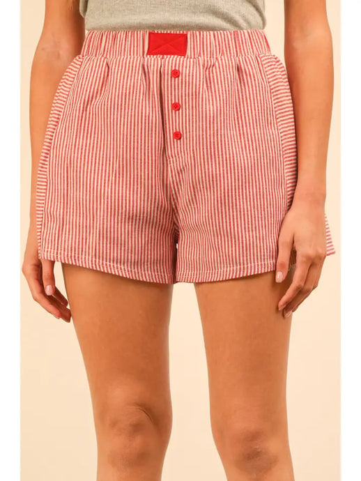 red and white striped boxer shorts with lining.