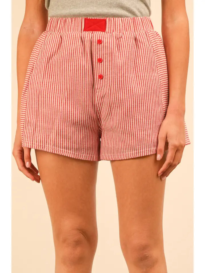 red and white striped boxer shorts with lining.