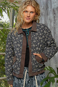 floral quilted button up jacket