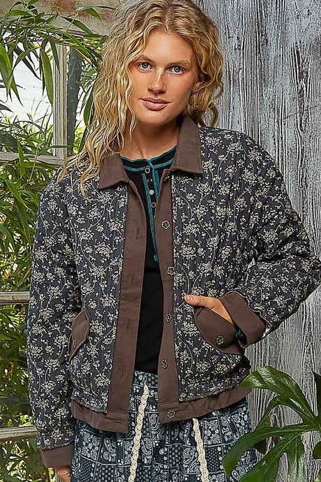 floral quilted button up jacket