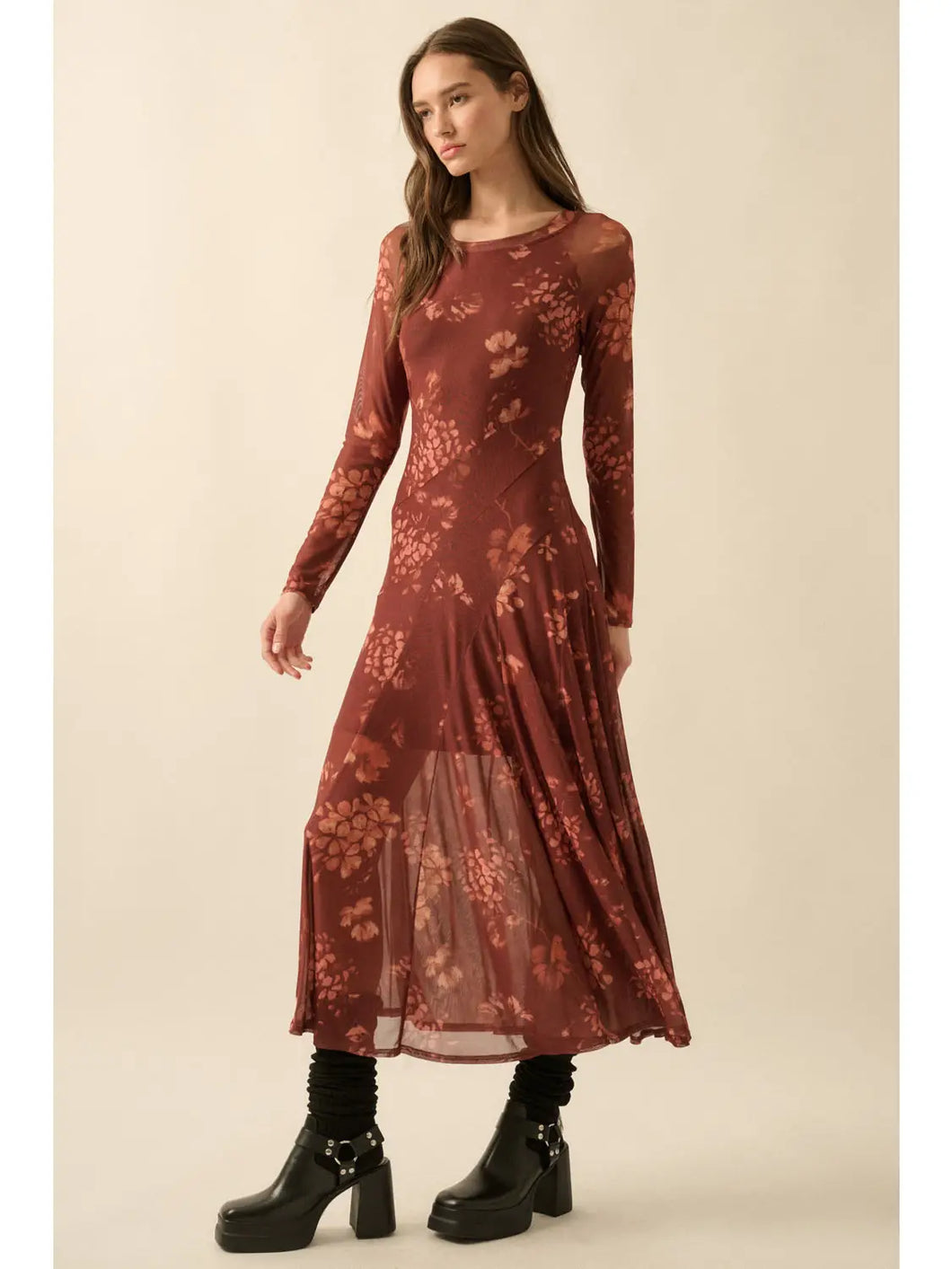 long sleeve asymmetrical midi dress