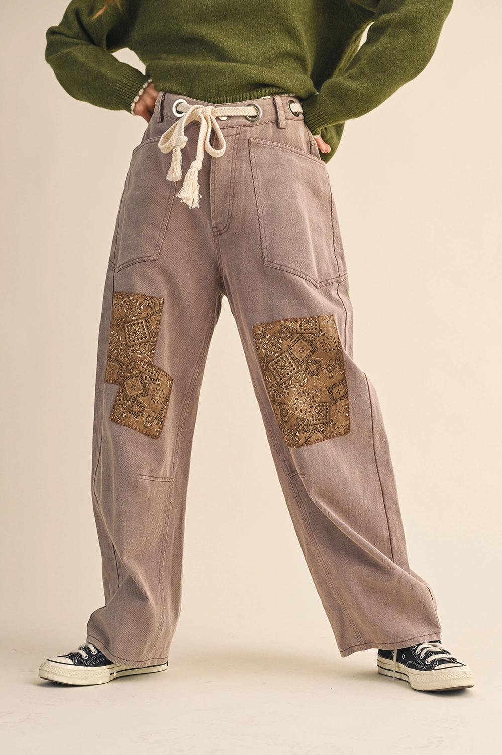 Patchwork Barrel Pants