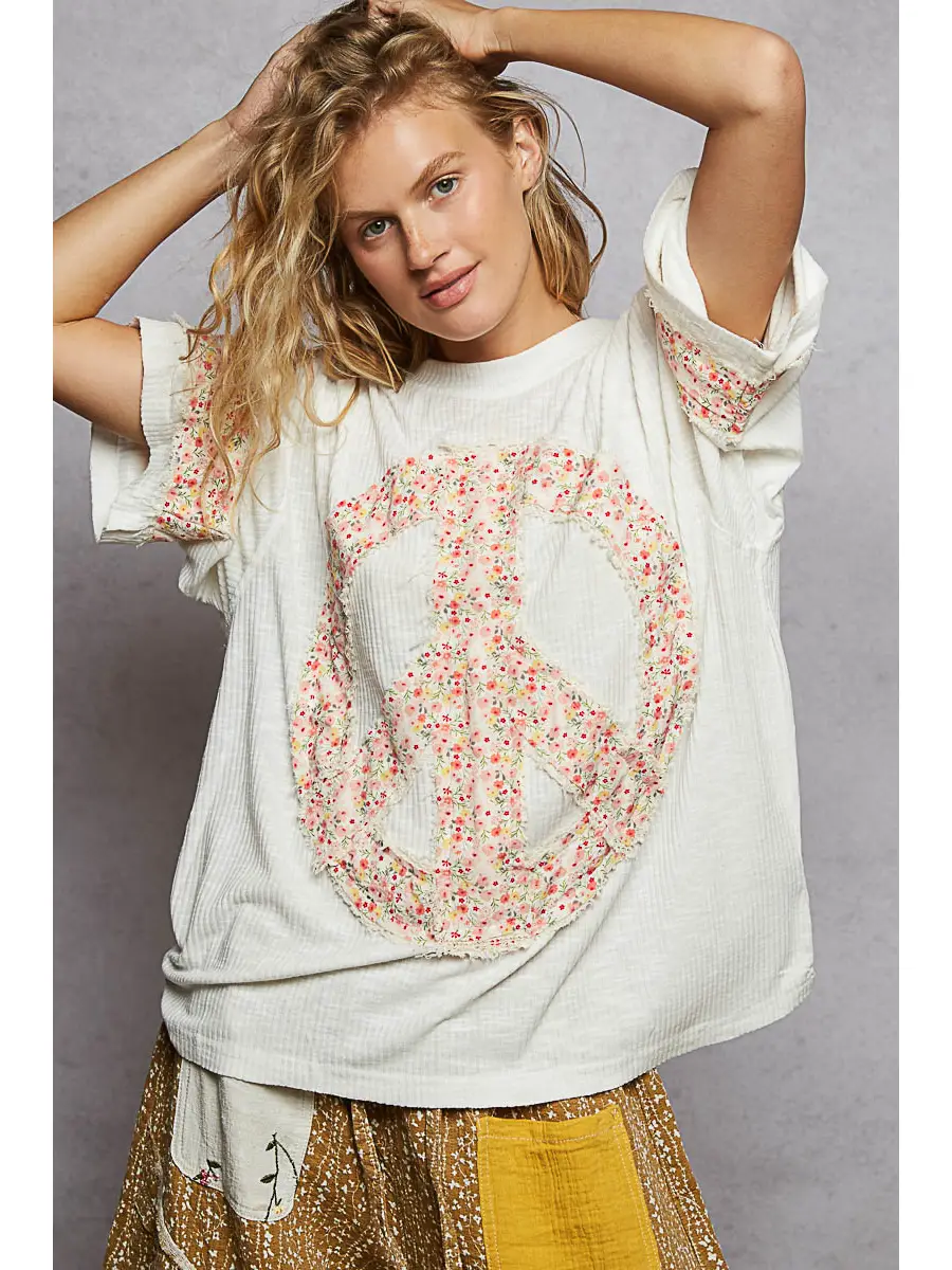 Floral Peace Patch Knit Top