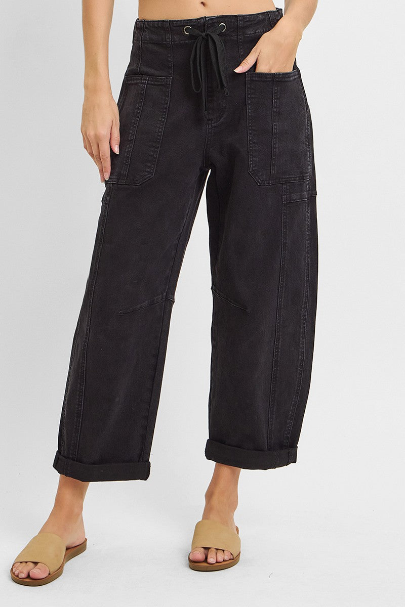 High Rise Crop Barrel Cargo Jeans