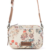 Load image into Gallery viewer, Floral patterned crossbody bag with 'MYRA' branding on a white background
