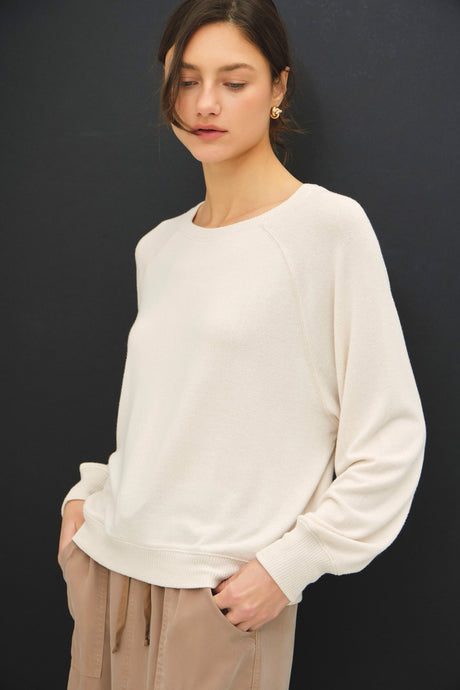 Round neck long sleeve oatmeal colored top