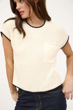Load image into Gallery viewer, oatmeal colored cap sleeve sweater with black contrast detail
