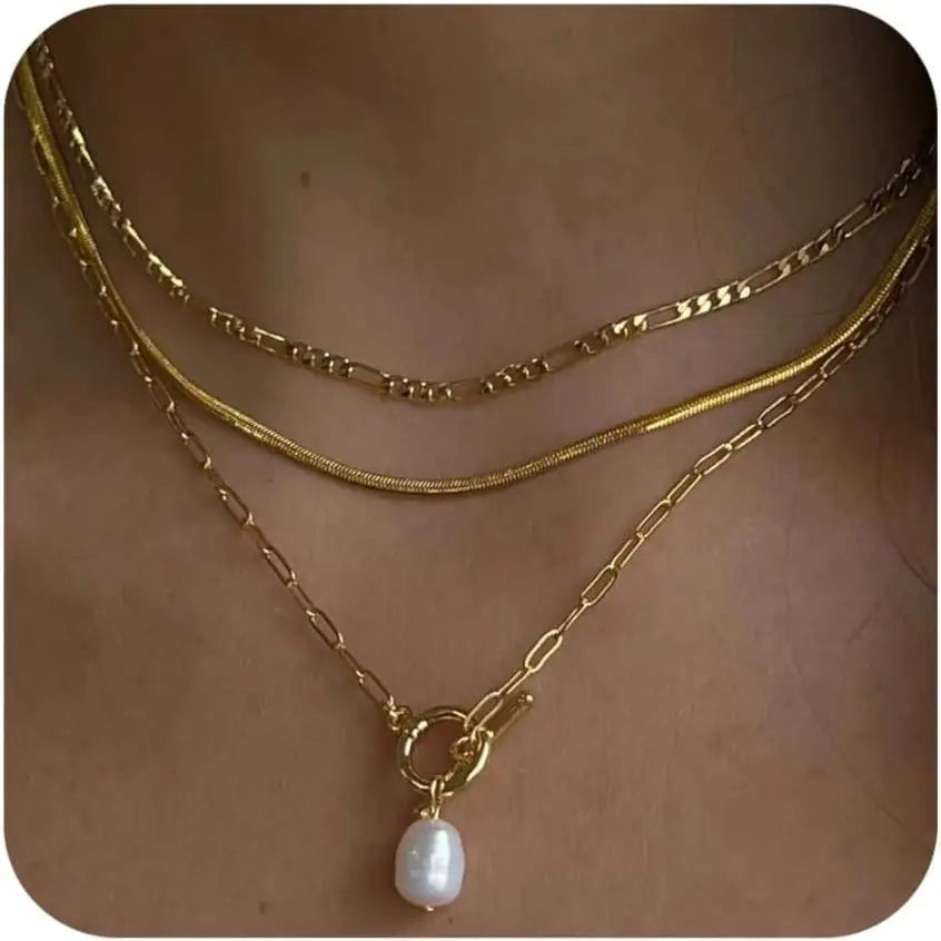 Layered Pearl Charm Necklace
