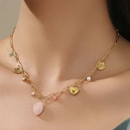 charm necklace with ink stone and heart charm