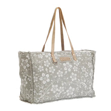 Load image into Gallery viewer, Floral-patterned tote bag with a beige strap on a white background
