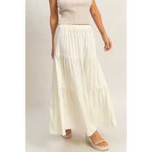 Load image into Gallery viewer, Person wearing a white tiered  maxi skirt
